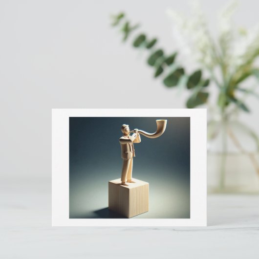 男の吹靴は木から彫り出されているように見える ポストカード (スタンド正面)