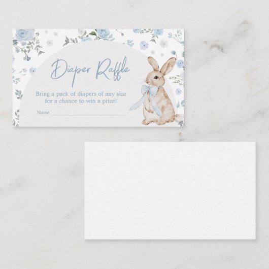 男の子いくつかのバニー赤ちゃんシャワーおむつラッフル エンクロージャーカード (正面/裏面)