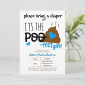 男の子おむつパーティーブルーウンチ絵文字Poofect 招待状 (スタンド正面)