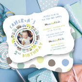 男の子おもちゃおもしろい輸送写真2nd誕生日パーティー 招待状