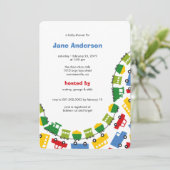 男の子おもちゃカラフル輸送可愛い男の子の赤ちゃんシャワー 招待状 (スタンド正面)