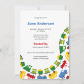 男の子おもちゃカラフル輸送可愛い男の子の赤ちゃんシャワー 招待状 (正面)