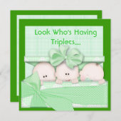 男の子および女の子のための三重項のベビーシャワーの招待状 招待状 (正面/裏面)