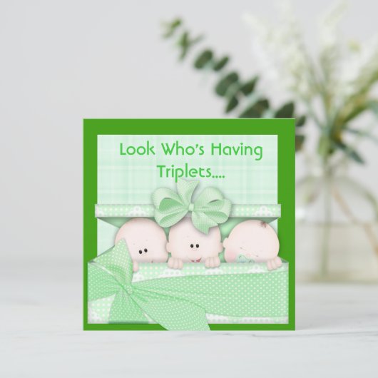 男の子および女の子のための三重項のベビーシャワーの招待状 招待状 (スタンド正面)