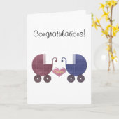 男の子および女の子のベビーの双生児、手押車の芸術のデザイン カード (黄色い花)