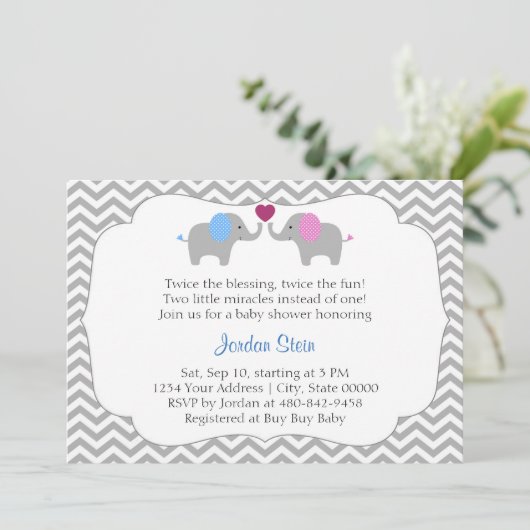 男の子および女の子の双生児のベビーシャワー 招待状 (スタンド正面)