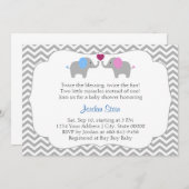 男の子および女の子の双生児のベビーシャワー 招待状 (正面/裏面)