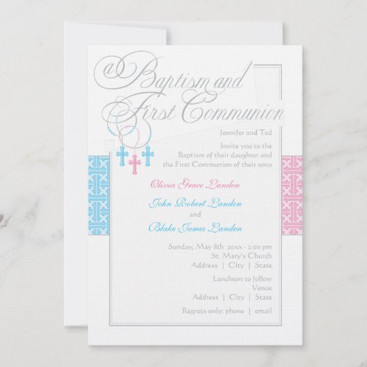 男の子および女の子の洗礼及び聖餐の招待状 招待状 (正面)