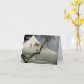 男の子および富士山Hokusaiの日本人のファインアート カード (黄色い花)