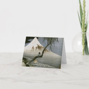 男の子および富士山Hokusaiの日本人のファインアート カード