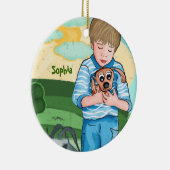 男の子および彼の犬の子供のオーナメント セラミックオーナメント (右)