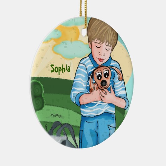 男の子および彼の犬の子供のオーナメント セラミックオーナメント (右)