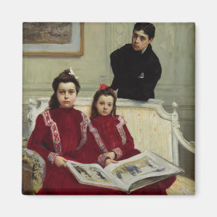 男の子および彼の2 Sisters 1900年の家族のポートレート マグネット