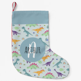 男の子かわいいおもしろいブルー恐竜のパターン子供 スモールクリスマスストッキング