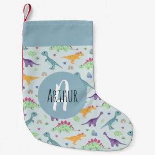 男の子かわいいおもしろいブルー恐竜のパターン子供 スモールクリスマスストッキング