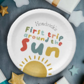 男の子かわいいのまわりに最初の旅ザ・サン1歳の誕生日 ペーパープレート