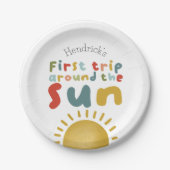 男の子かわいいのまわりに最初の旅ザ・サン1歳の誕生日 ペーパープレート (正面)