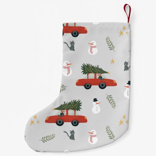 男の子かわいいクリスマスツリーカーと猫の子たち スモールクリスマスストッキング (裏面)