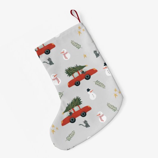 男の子かわいいクリスマスツリーカーと猫の子たち スモールクリスマスストッキング (裏面 (吊り時))