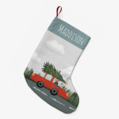 男の子かわいいクリスマスツリーカーと猫の子たち スモールクリスマスストッキング (正面 (吊り時))