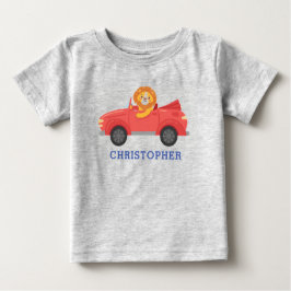 男の子かわいいクールレーシングカーの名パーソナライズされた前 ベビーTシャツ