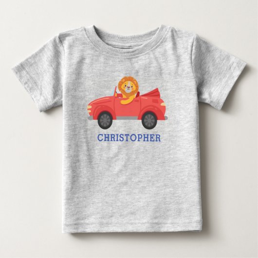 男の子かわいいクールレーシングカーの名パーソナライズされた前 ベビーTシャツ (正面)