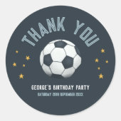 男の子かわいいサッカースポーツありがとう子供の誕生日 ラウンドシール (正面)