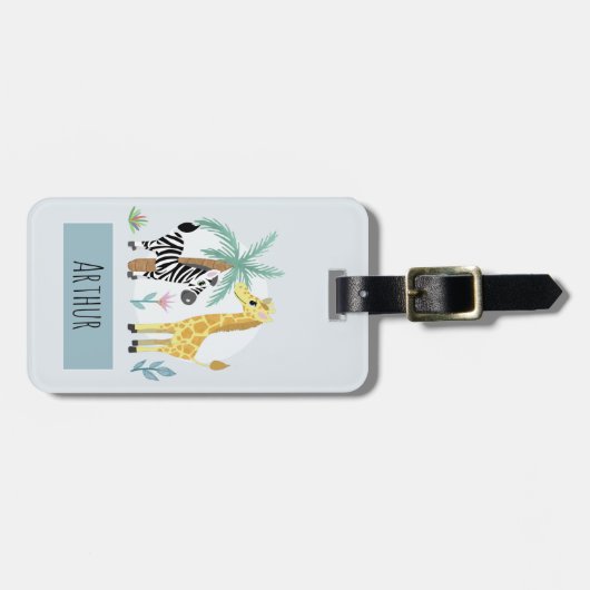 男の子かわいいサファリの動物キリンの名前キッズ ラゲッジタグ (正面横)