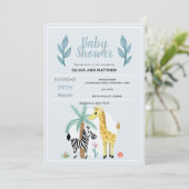 男の子かわいいサファリジャングルキリン赤ちゃんシャワー 招待状 (スタンド正面)