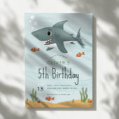 男の子かわいいシャーク海下海5誕生日 招待状