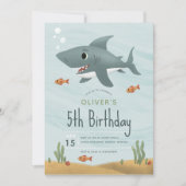 男の子かわいいシャーク海下海5誕生日 招待状 (正面)
