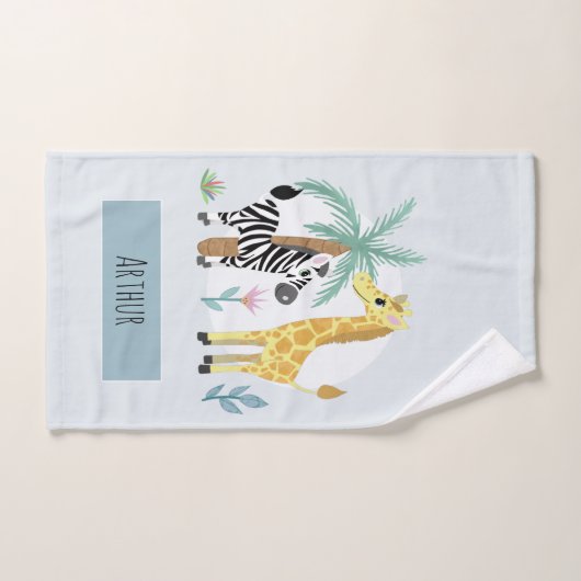 男の子かわいいジャングルサファリアニマルゼブラ&ネームキッズ バスタオルセット (ハンドタオル)