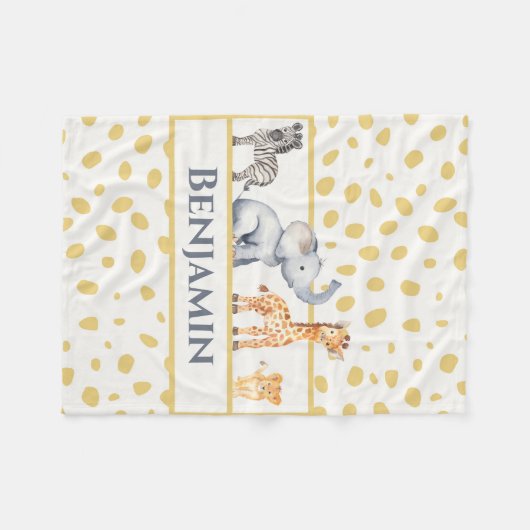 男の子かわいいジャングルサファリベビーアニマル フリースブランケット (正面(横))