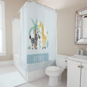 男の子かわいいジャングルサファリ動物ゼブラキッズ シャワーカーテン (インサイチュ)