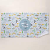 男の子かわいいジャングルサファリ動物ゼブラキッズ ビーチタオル (正面)