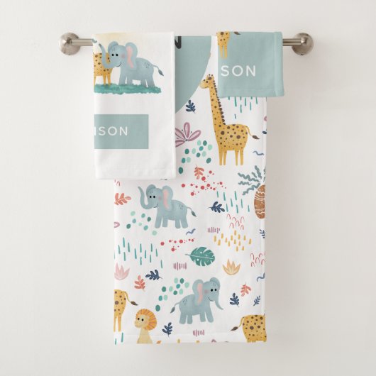 男の子かわいいジャングルサファリ動物ゼブラキリンの子供 バスタオルセット (インサイチュ)