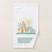 男の子かわいいジャングルサファリ動物ゼブラキリンの子供 バスタオルセット (ハンドタオル)