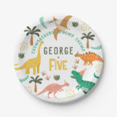 男の子かわいいジャングル恐竜Tレックスキッズ5誕生日 ペーパープレート (正面)