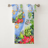 男の子かわいいジャングル水彩恐竜と名前の子供 バスタオルセット (インサイチュ)