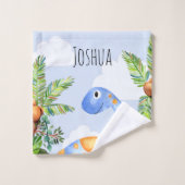 男の子かわいいジャングル水彩恐竜と名前の子供 バスタオルセット (ウォッシュタオル)