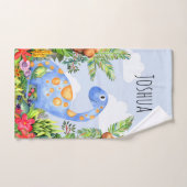 男の子かわいいジャングル水彩恐竜と名前の子供 バスタオルセット (ハンドタオル)