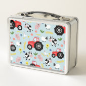 男の子かわいいファームトラクターと動物の幼児の子供 メタルランチボックス (裏面)