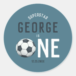 男の子かわいいブルーサッカーありがとう子供たち1歳の誕生日 ラウンドシール