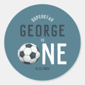男の子かわいいブルーサッカーありがとう子供たち1歳の誕生日 ラウンドシール (正面)