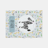 男の子かわいいブルーゼブラ&サファリパターン名子供 フリースブランケット (正面(横))