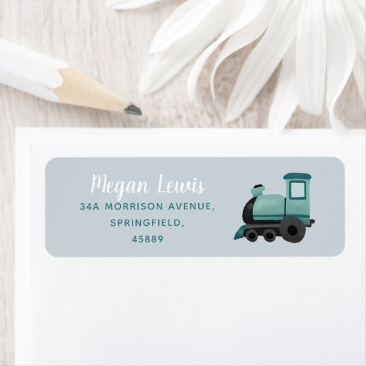 男の子かわいいブルートレインベビーシャワー戻る ラベル (インサイチュ)