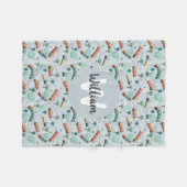 男の子かわいいブルートレイン旅行モノグラムパターンキッズ フリースブランケット (正面(横))