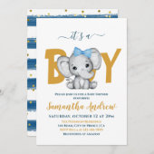 男の子かわいいベビーゾウの赤ちゃんシャワー 招待状 (正面/裏面)