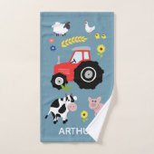 男の子かわいいモダンと農場トラクターと名前キッズ バスタオルセット (ハンドタオル)