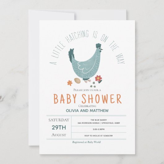 男の子かわいいモダンファーム鶏の赤ちゃんシャワー 招待状 (正面)